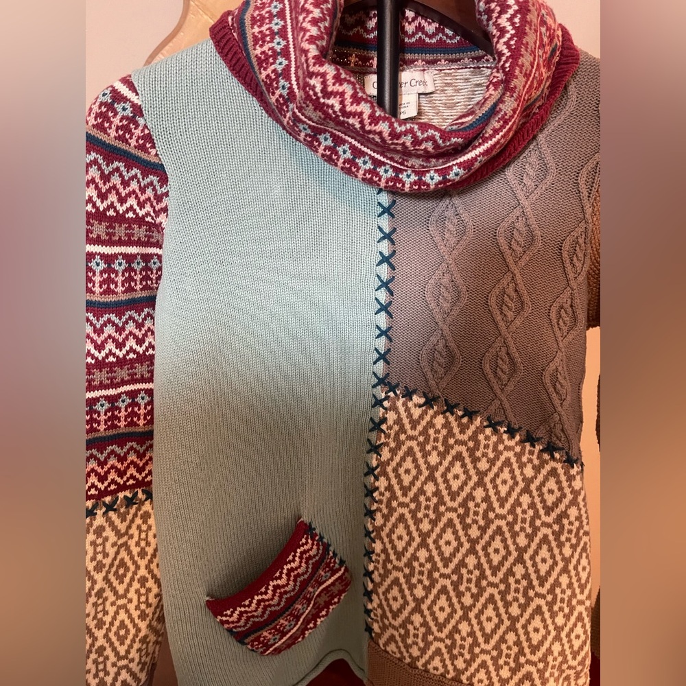 VTG Multicolor Patchwork Cowlneck Tunic Sweater C… - image 7